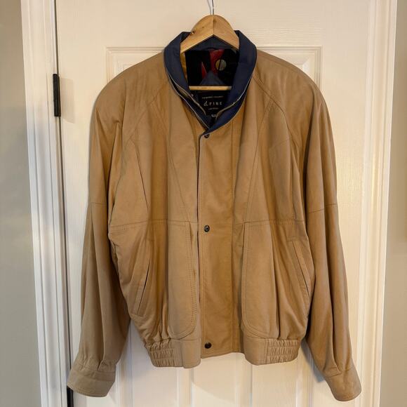 Vintage d.FINE Las Vegas Leather Bomber Jacket Men’s 42 Tan Blue Trim 90s Lined - Picture 2 of 11